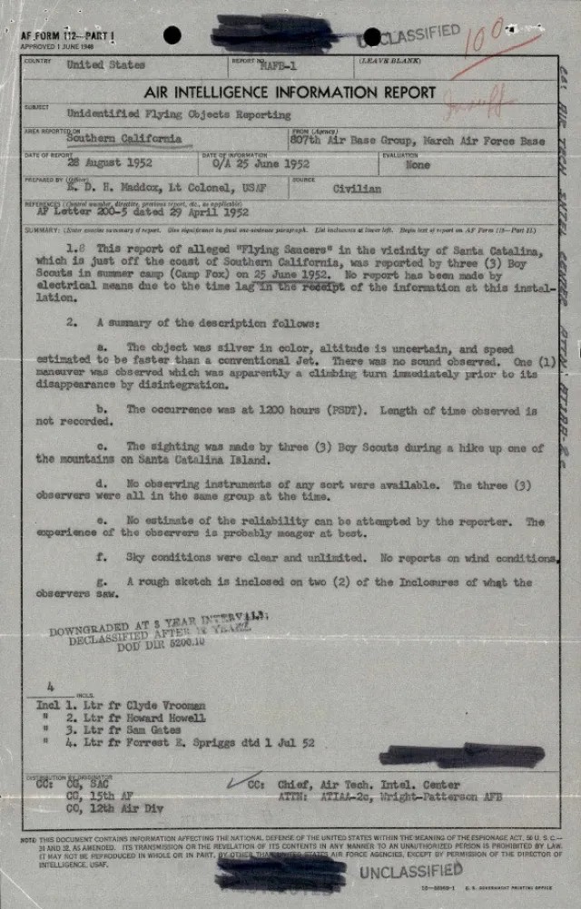 Declassified Catalina Island UFO document