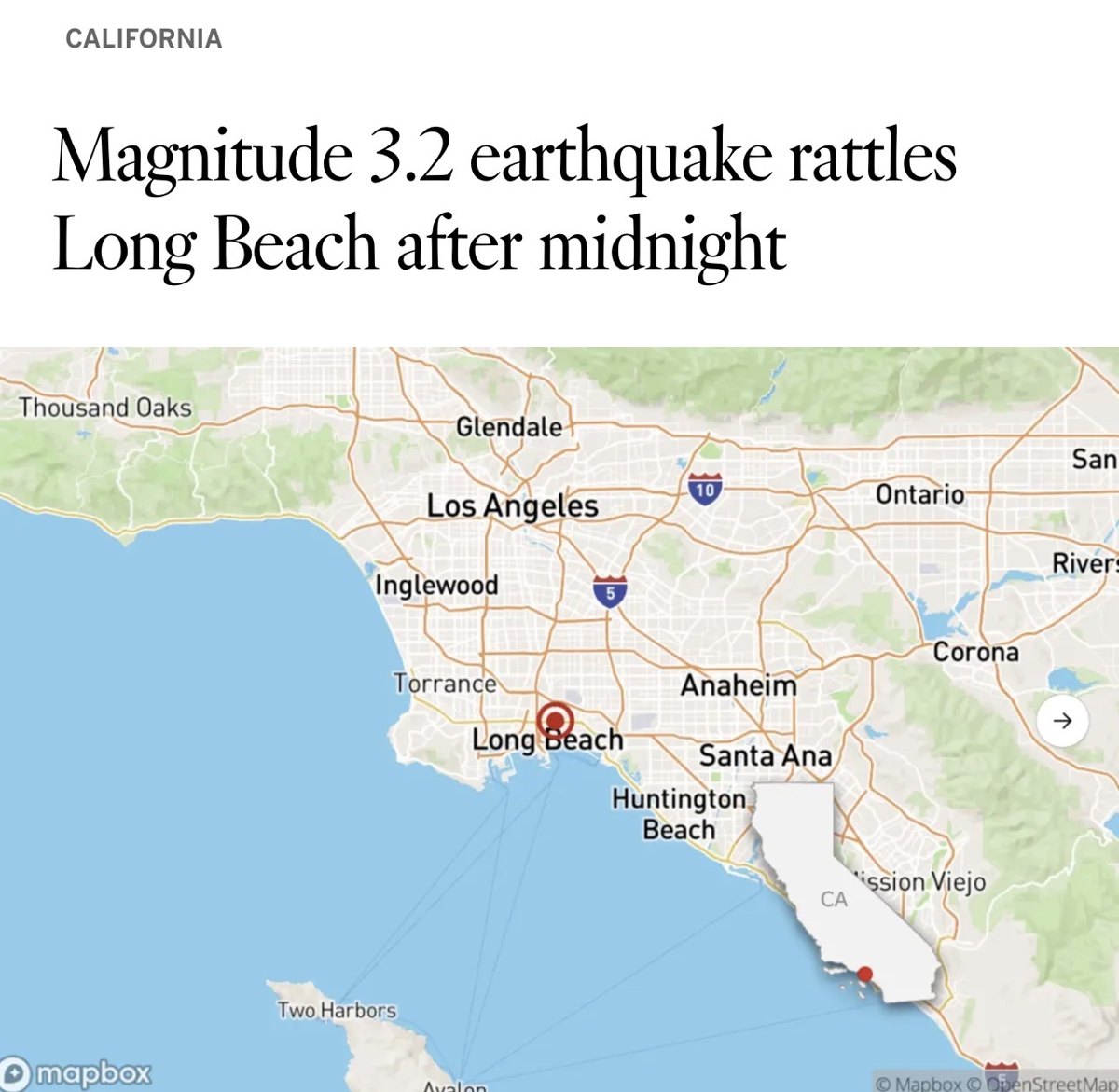 Magnitude 3.2 earthquake rattles Long Beach