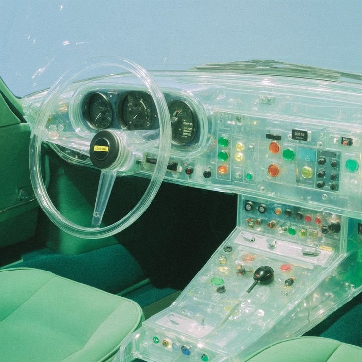 the interior of a car with gauges